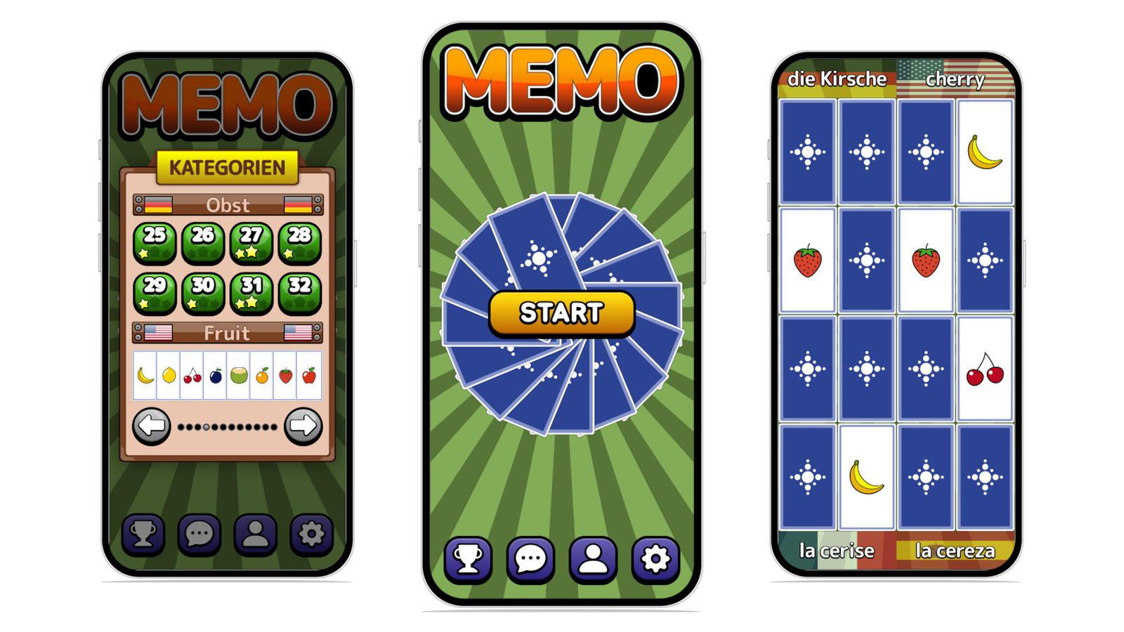 Screenshots showcasing responsive design for the Memo mobile app for Bestlearn