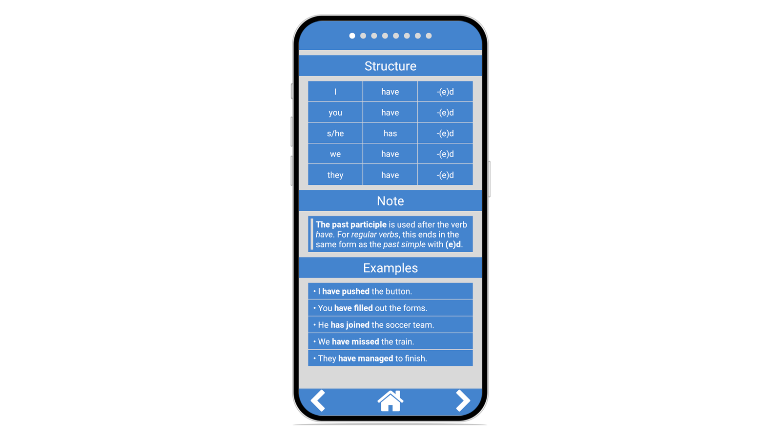 Screenshot showcasing the Tense Master mobile app for Bestlearn