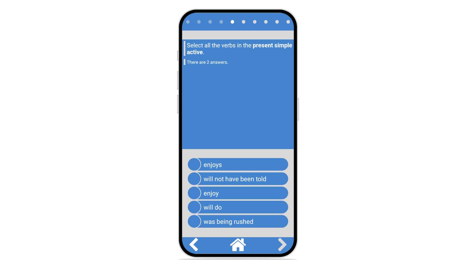 Screenshot showcasing the Tense Master mobile app for Bestlearn