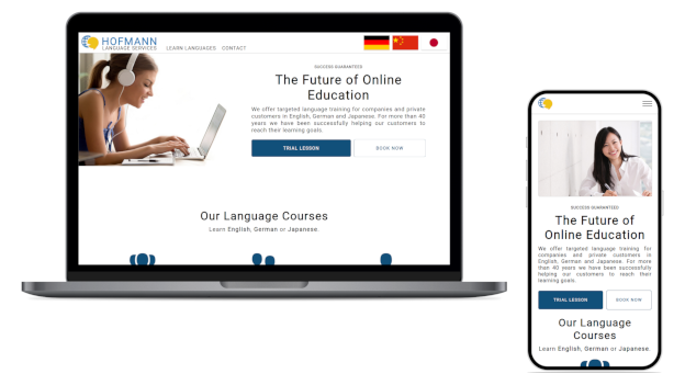 Screenshots showcasing responsive design for the international website for Hofmann Language Services
