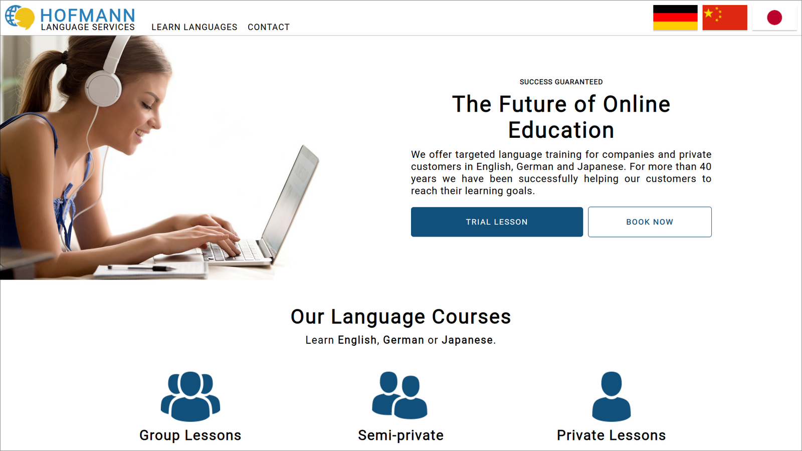 Screenshot showcasing the international website for Hofmann Language Services