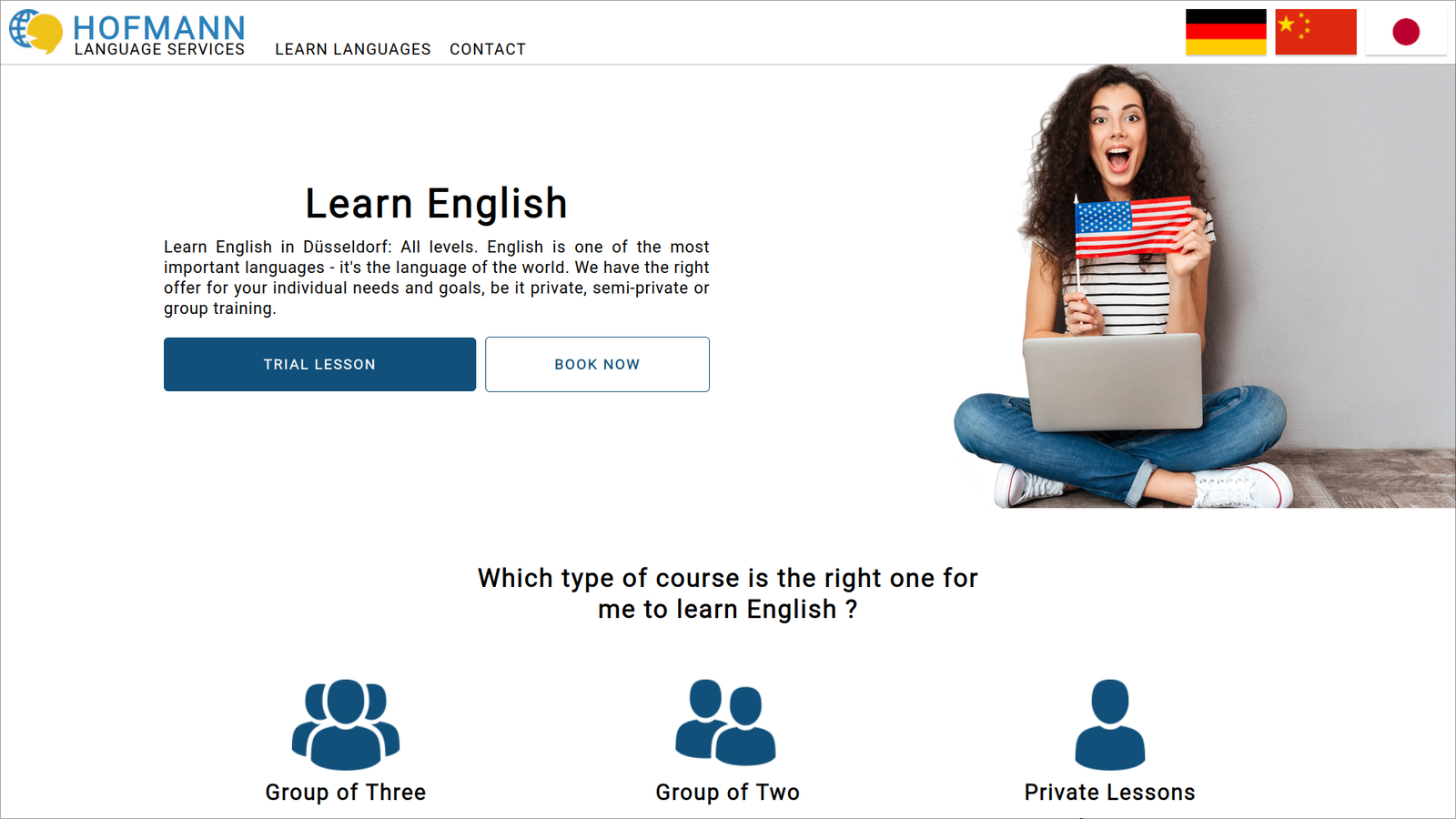 Screenshot showcasing the international website for Hofmann Language Services