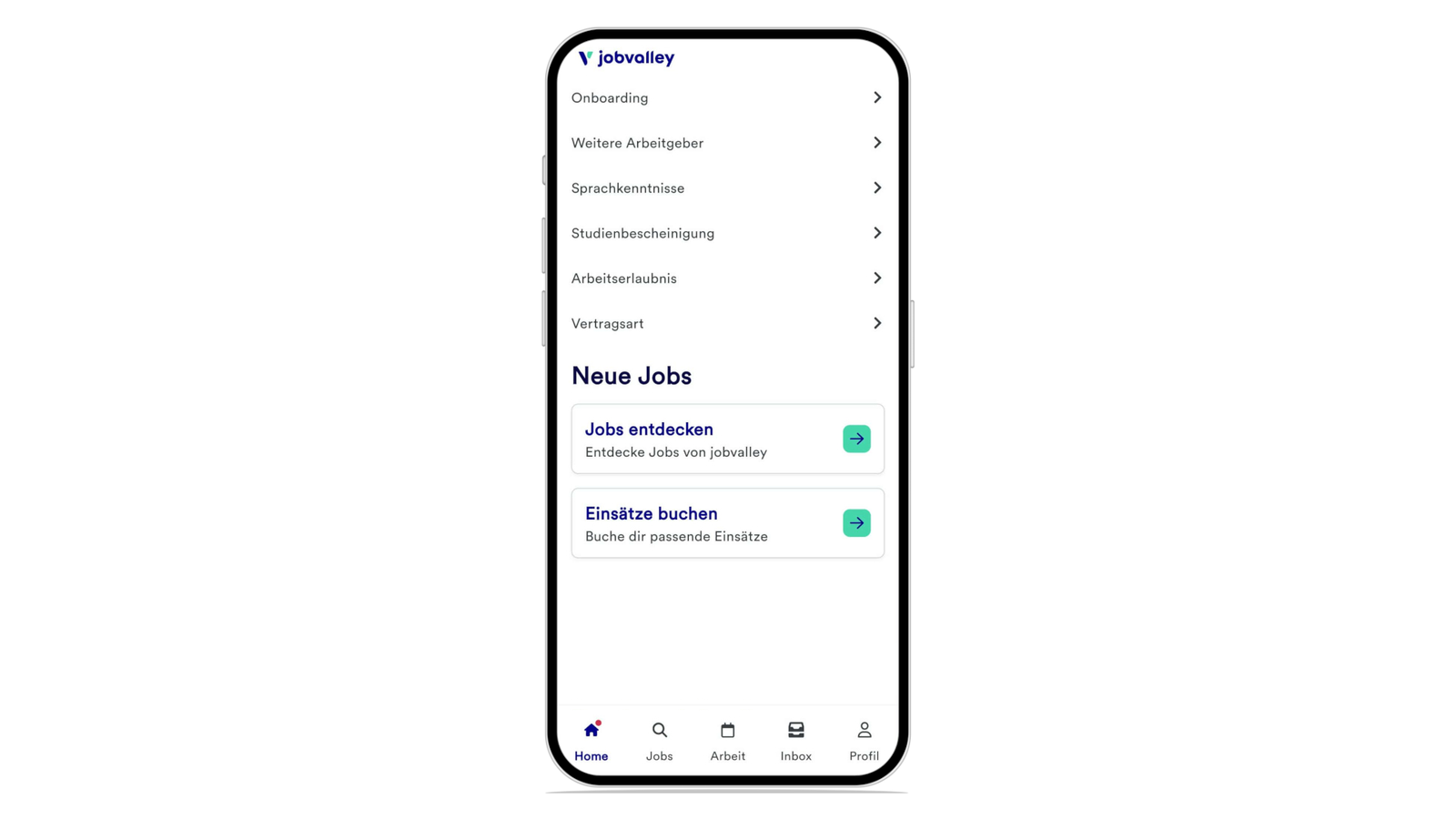 Screenshot showcasing the mobile app for Jobvalley