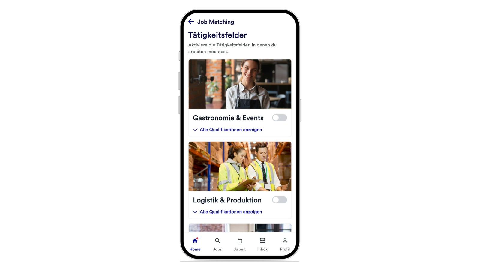 Screenshot showcasing the mobile app for Jobvalley