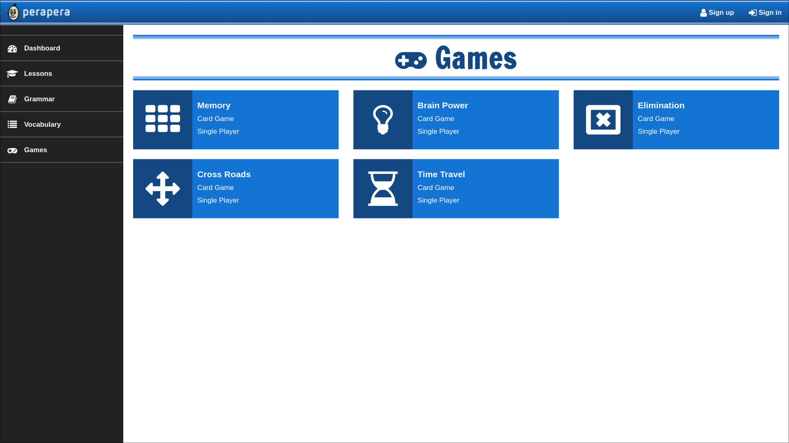 Screenshot showcasing the website for Perapera