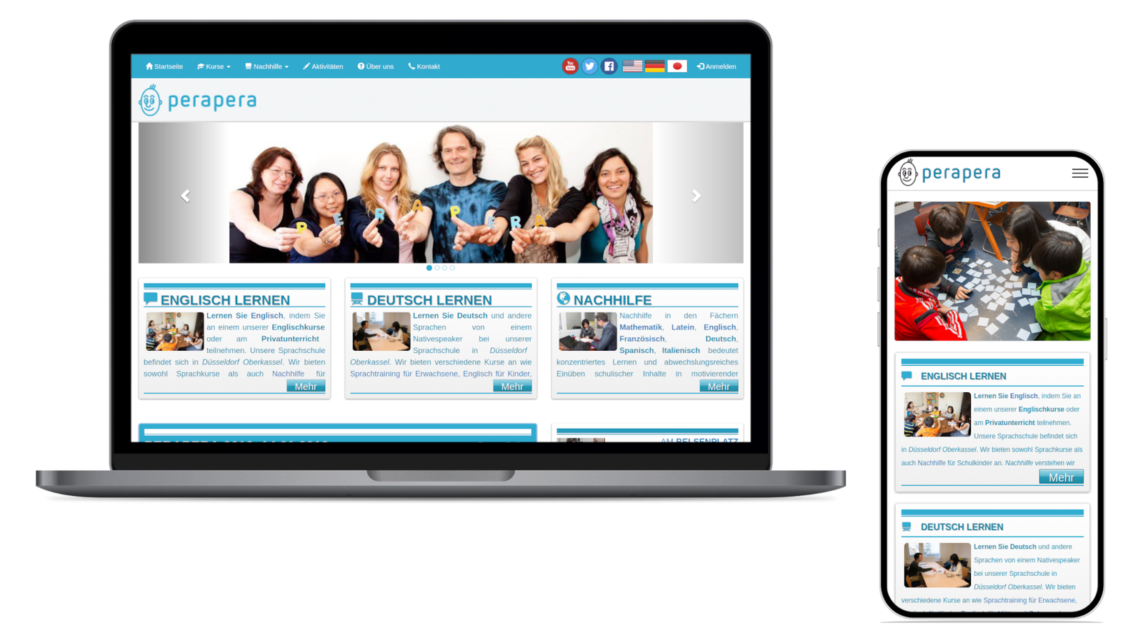 Screenshots showcasing responsive design for the website for Perapera