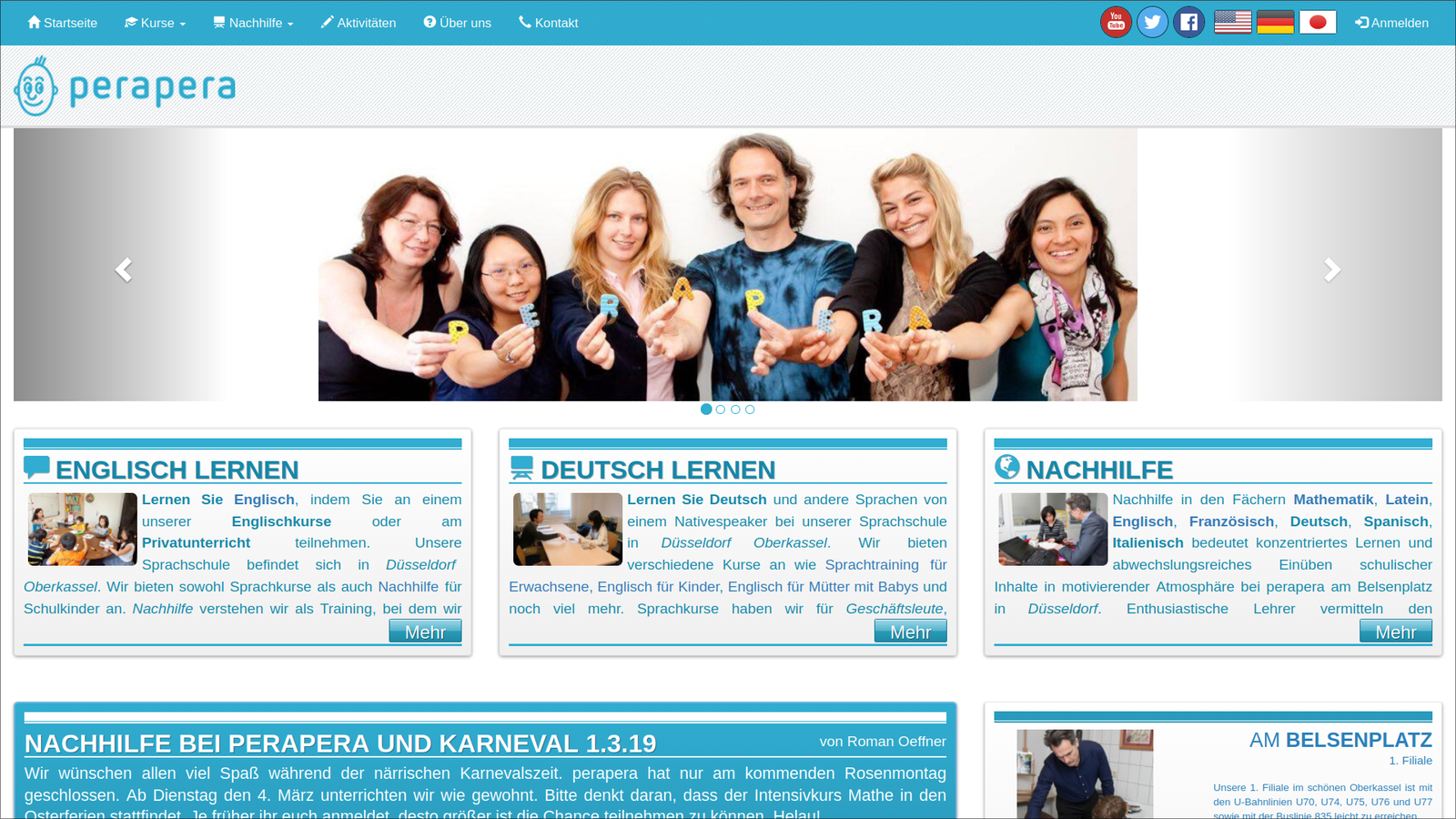 Screenshot showcasing the website for Perapera